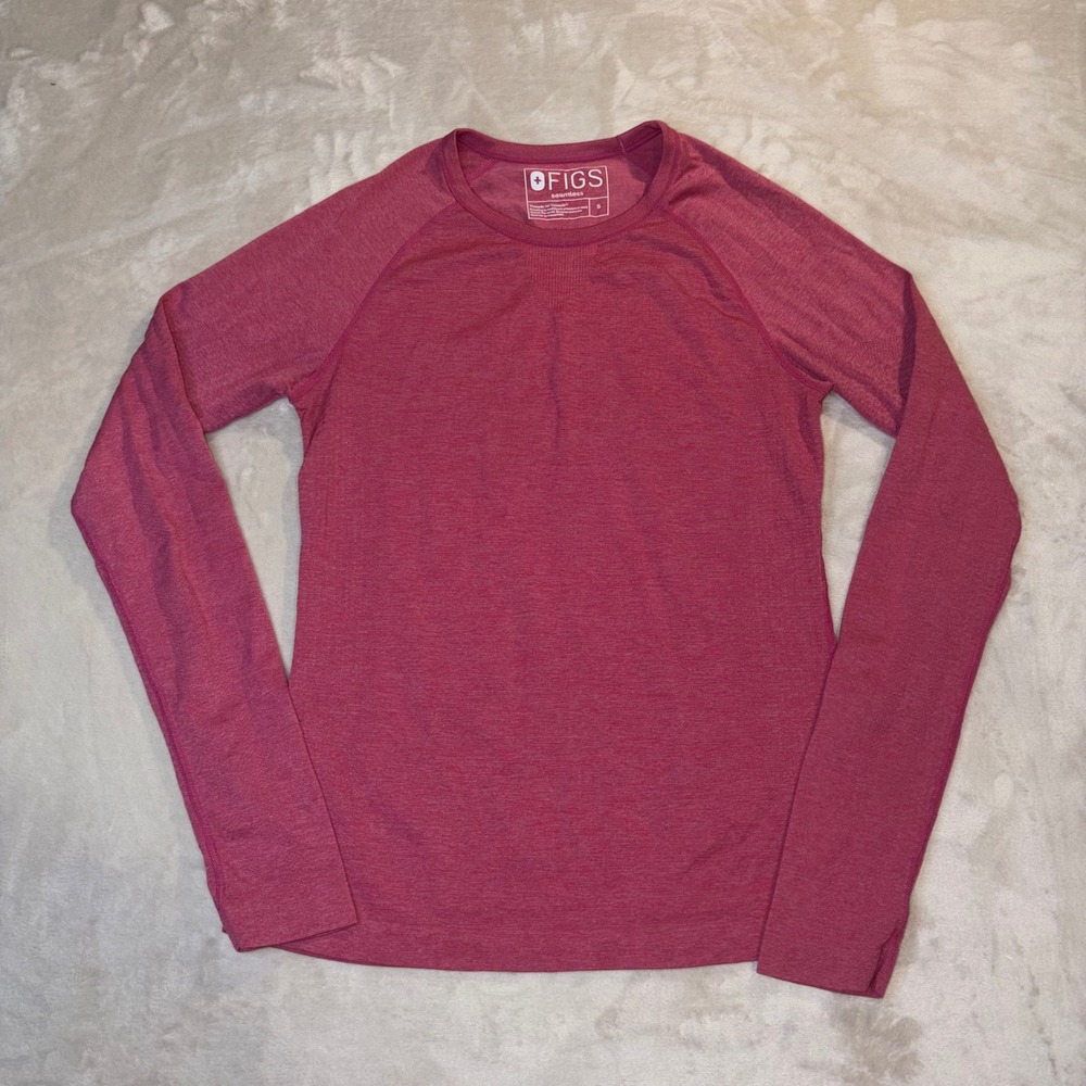 Figs Salta Seamless Long Sleeve Underscrub Top Pink Heather W21KW1001 Womens S